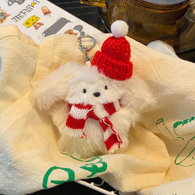 Wholesale Christmas Red Hat Scarf Plush Toy Long Hair Rabbit Keychain